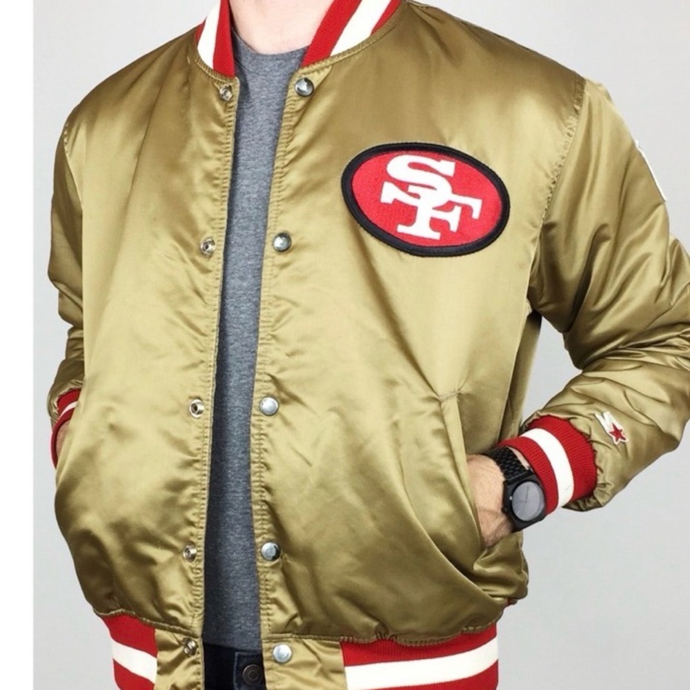 American Apparel Gold Satin Bomber Jacket with Red Trim
